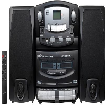 Supersonic Black Edition Vintage Bluetooth Stereo System Home Music Audio System,CD/MP3 Player,AM/FM Radio,Dual Cassette Player/Rec USB inputs,Detachable Speakers,AC/DC,(Remote Included)Matte Black