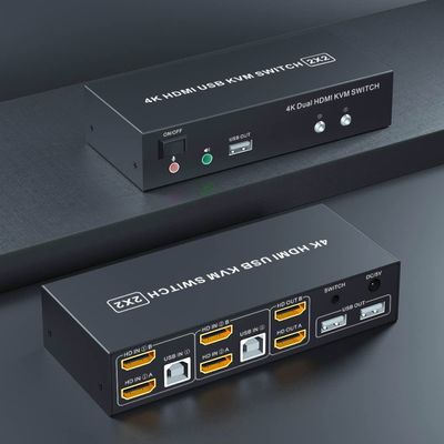 Dual Monitor KVM Switch HDMI 2 Port, 4K@60Hz KVM Switch 2 Monitors 2 Computers with Audio Microphone Output and 3 USB Ports, PC Dual Monitor Keyboard Mouse Switcher