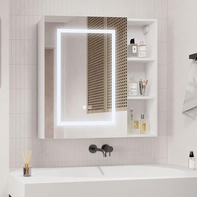 Mepplzian Medicine Cabinets with Light,LED Bathroom Mirror Cabinet with Storage,Mirrored Lighted Medicine Cabinet Wall Mounted,Medicine Cabinets for Bathroom,Botiquin para Bao con Espejo,28X28inch