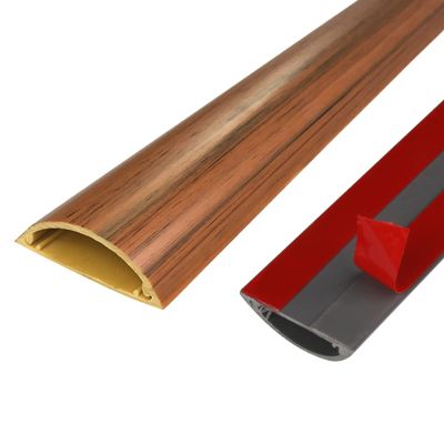HAIXHX PVC Wood Grain Cable Concealer Hider, Half Round Floor Wire Organizer Paintable Cable Trunking Self-Adhesive Backing for Under Desk/Corner (Color : Light Coffee, Size : No.3)
