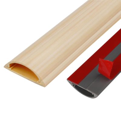 PVC Wood Grain Cable Concealer Hider, Half Round Floor Wire Organizer Paintable Cable Trunking Self-Adhesive Backing for Under Desk/Corner (Color : Deep Coffee, Size : No.3)