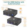 HDMI Splitter with Audio Extractor, HDMI Splitter 1 in 2 Out 4k 60 with 3.5mm Stereo Audio and Multi-Resolution Output, Supports Downscale, HDR, 18 Gbps, HDCP 2.2, for Xbox PS5 Soundbar UHD TV view 2