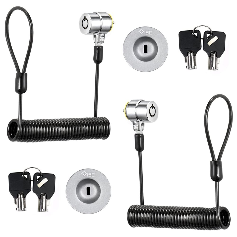 I3C Laptop Cable Lock Retractable Hardware Security Cable Lock with Anchor Plate Compatible with Laptop, Smart Phone, Tablet, and Other Electronic Products (Silver 2pack)
