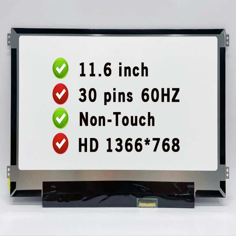 BTSELSS 11.6" LCD Screen Replacement N116BGE-EC5 N116BGE EC5 Display Panel HD 1366(RGB)768 30 pin 60 Hz Non-Touch (Side Brackets)