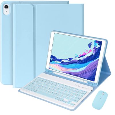 QIYIBOCASE Keyboard Case with Mouse for iPad 10.2inch, Case for iPad 9th/8th/7th Gen/Air3/Pro10.5 with Keyboard and Mouse, Slim Candy Detachable Magnetic Keyboard with Pencil Holder (Sky Blue)