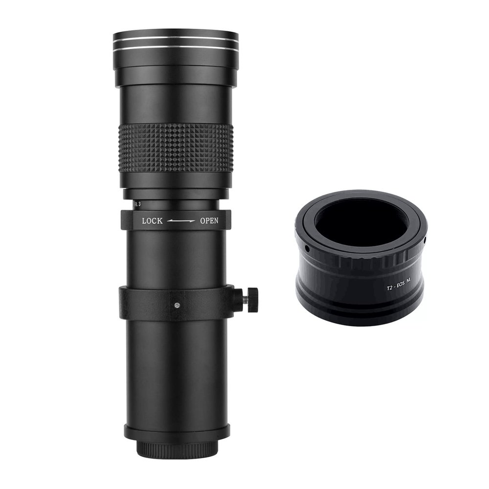 Andoer Camera MF Supertelezoom Lens F/8.3-16 420-800mm T2 Mount with M-Mount Adapter Ring 1/4 Thread Replacement for Canon M M2 M3 M5 M6 Mark II M10 M50 M100 M200 Camera as, black
