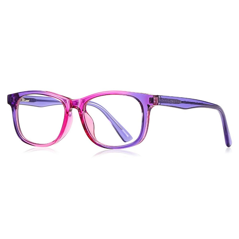 Melrose Square Blue Light Blocking Glasses Kids UV400 Fashionable Computer Eyeglasses Children TR90 Flexible Optical Frame (pink purple, 0, multiplier_x)