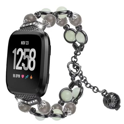 EXENXA Watch Band Compatible with Fitbit Versa 4, Fashion Women Girl Stainless Steel + Pearl Replacement Strap Adjustable Metal Wrist Band Compatible with Fitbit Versa 4 - Black