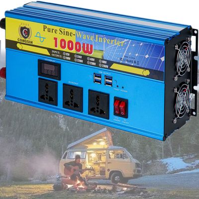 800W/1000W/1500W/3000W Pure Sine Wave Power Inverter 12V/24V/48V DC to 110V/ 220V AC Converter for Family RV Off Grid Solar System Car with 3 AC Power Outlets 4 USB Ports LCD Display,1000W-24Vto220V