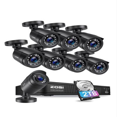 ZOSI H.265+ 1080p Security Camera System Outdoor Indoor, 5MP Lite CCTV DVR 8 Channel with 2TB HDD for 24/7 Record & 8 x 1080p Weatherproof Surveillance Bullet Camera, Remote Access, Motion Detection