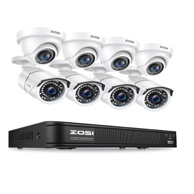 ZOSI 8CH H.265+ 1080p Home Security Camera System Outdoor Indoor, 5MP Lite CCTV 8 Channel DVR, 8pcs 1080p Weatherproof Surveillance Bullet Dome Camera, Remote Access, Human Vehicle Detection (No HDD)
