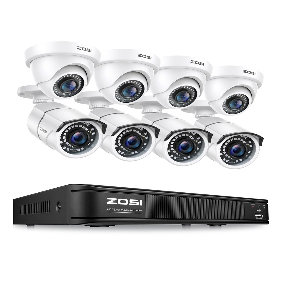 ZOSI 8CH H.265+ 1080p Home Security Camera System Outdoor Indoor, 5MP Lite CCTV 8 Channel DVR, 8pcs 1080p Weatherproof Surveillance Bullet Dome Camera, Remote Access, Human Vehicle Detection (No HDD)