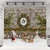 10x10ft Christmas Photography Backdrop Christmas Brick Wall Pine Branch Background Fence Santa Claus Reindeer Snowman Background view 1