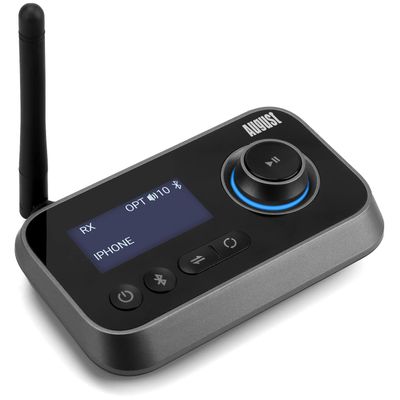 Bluetooth 5.0 Audio Transmitter Receiver Dual Connection for TV Headphones and HiFi Speakers - August MR280 - Multipoint, Low Latency, Stereo, Volume Control, Optical RCA Jack 3.5mm Mains Powered USB