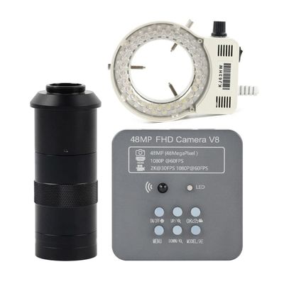 RADHAX Microscope Kit 48MP 2K Industrial Digital Microscope Camera Microscope Lens Adapters (Color : 100x Lens with Light)