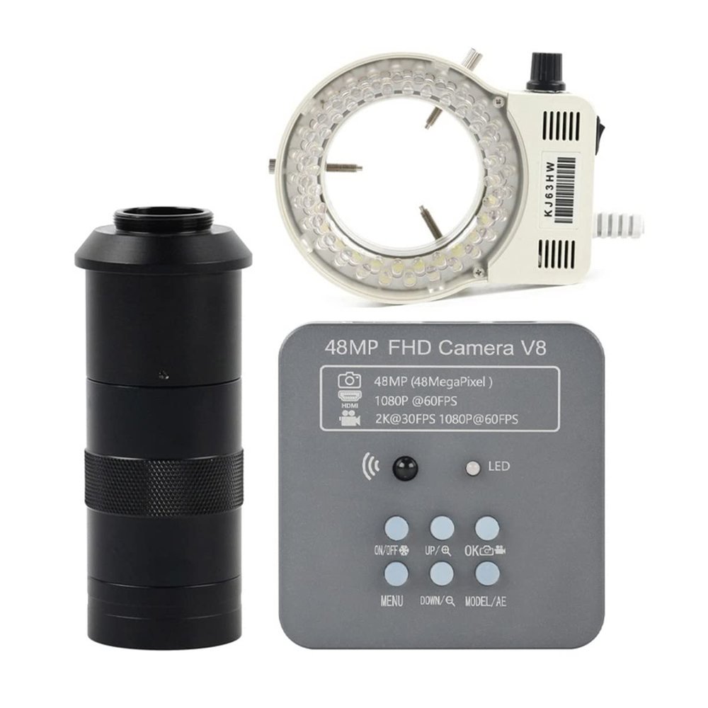 RADHAX Microscope Kit 48MP 2K Industrial Digital Microscope Camera Microscope Lens Adapters (Color : 100x Lens with Light)