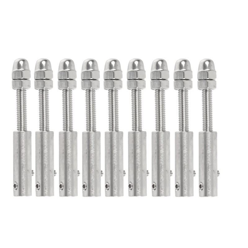 PROPFE Wire Rope Clamps 10pcs Cable Railing 1/8" Wire Rope 3mm Threaded Stud Tension End Fitting Toggle Anchor Terminal for Wood Stair Deck Post Wire Rope Clips (Size : for 3mm Wire)