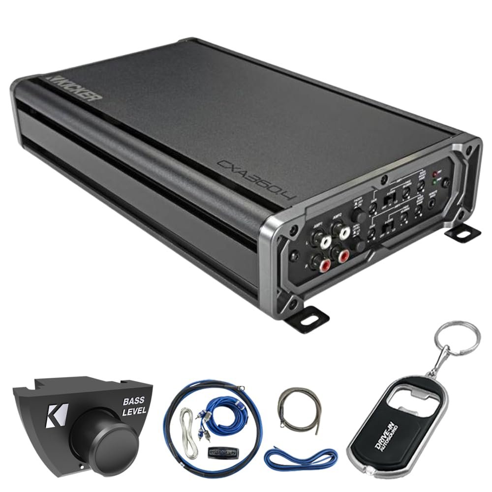 KICKER CX Series 46CXA3604T 4 Channel Car Amplifier w/ 46CK8 Amp Wiring Kit & 46CXARCT Dash Mount Wired Remote and DIAS Keychain