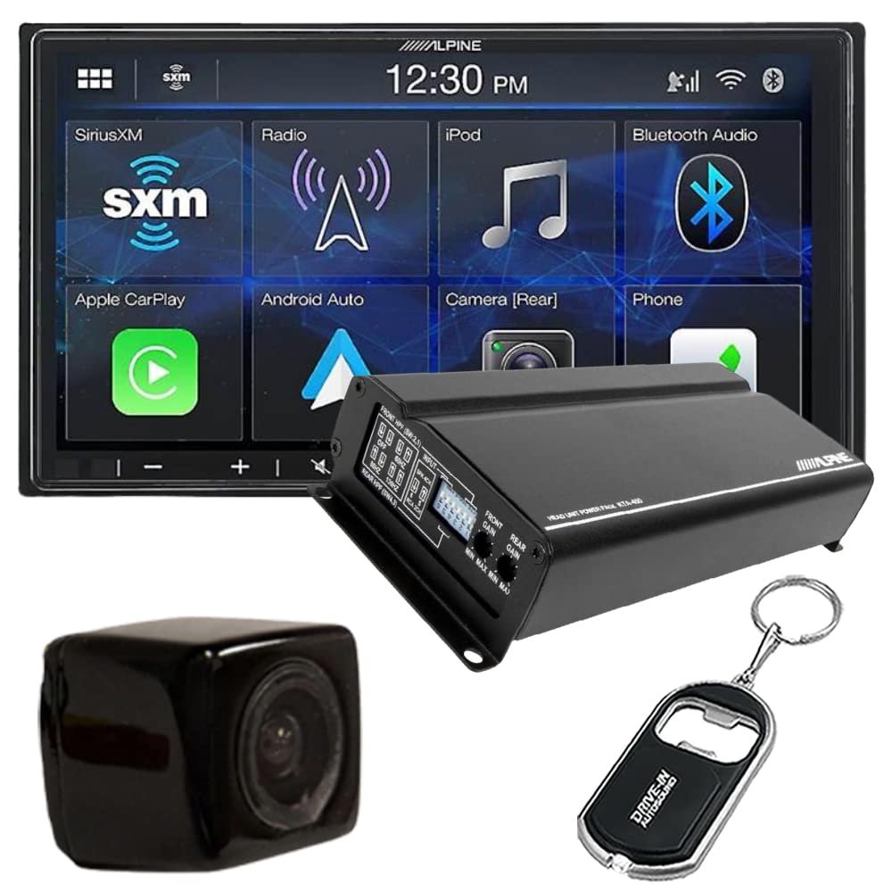 Alpine ILX-407 7" Shallow-Chassis Multimedia Receiver and KTA-450 Compact 4-Channel Amplifier and Back-Up Camera