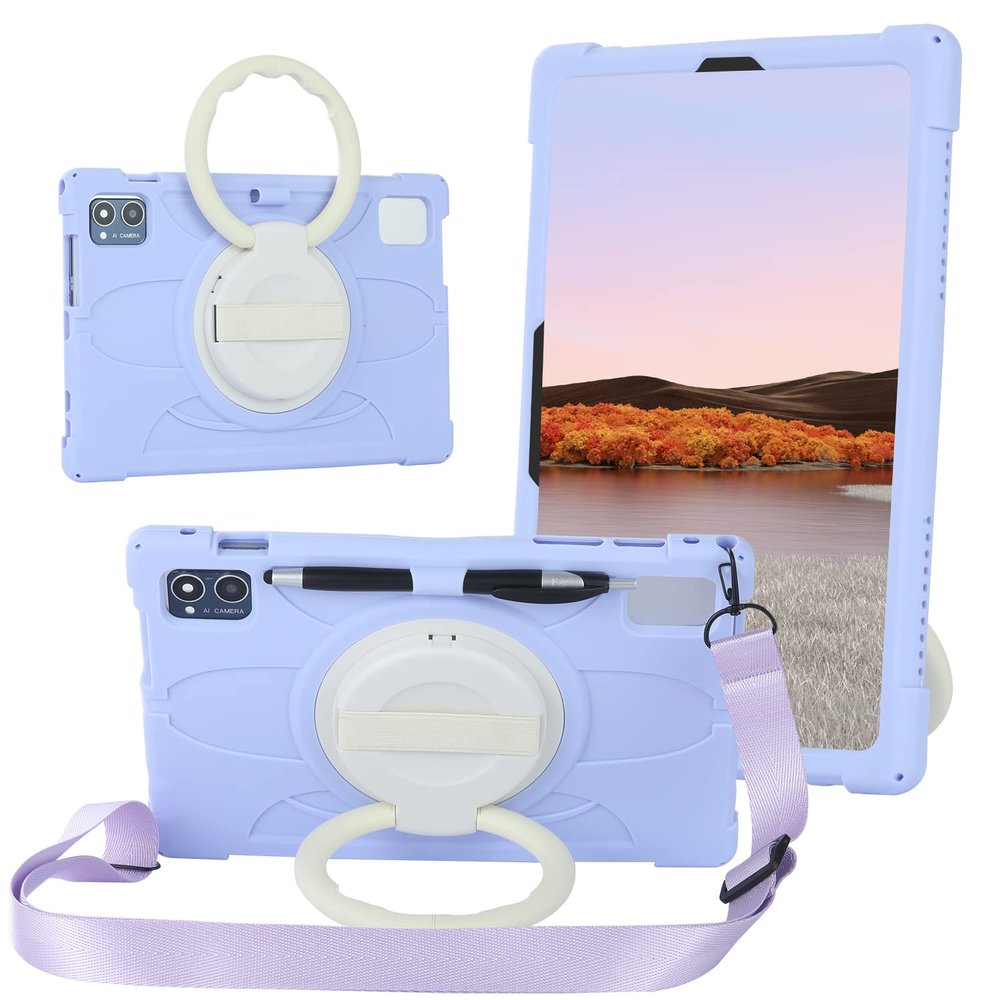 AKNICI Silicone Case for TECLAST M50HD/TECLAST M50/TECLAST M50 Pro/TECLAST M40Plus/TECLAST P30S/TECLAST P40HD/Blackview Tab 12 Pro/Blackview Tab 7 Pro/OSCAL Pad10, 360 Rotating Stand, Purple