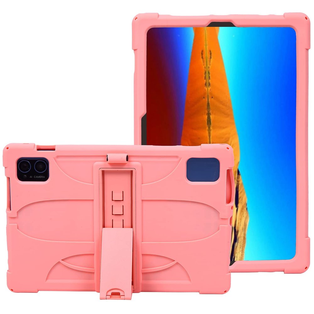 AKNICI Silicone Case for TECLAST M50HD/TECLAST M50/TECLAST M50 Pro/TECLAST M40Plus/TECLAST P30S/TECLAST P40HD/Blackview Tab 12 Pro/Blackview Tab 7 Pro/OSCAL Pad10, Kickstand Shoulder Strap, Pink