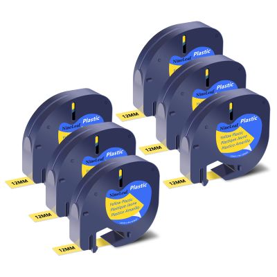 NineLeaf Compatible for DYMO LetraTag Refills 91332 S0721620 Yellow Plastic Label Tape 12mm x 4m (1/2" x 13') Black on Yellow Label Maker Tape Refill for Letratag Plus LT100H LT100T QX50, 6-Pack