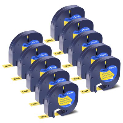 NineLeaf Compatible for DYMO LetraTag Refills 91332 S0721620 Yellow Plastic Label Tape 12mm x 4m (1/2" x 13') Black on Yellow Label Maker Tape Refill for Letratag Plus LT100H LT100T QX50, 10-Pack