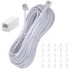 Ubramac 50Feet Long Telephone Extension Cord Phone Cable Line Wire, with Standard RJ11 Plug and 1 in-Line Couplers and 25 Cable Clip Holders-White view 1