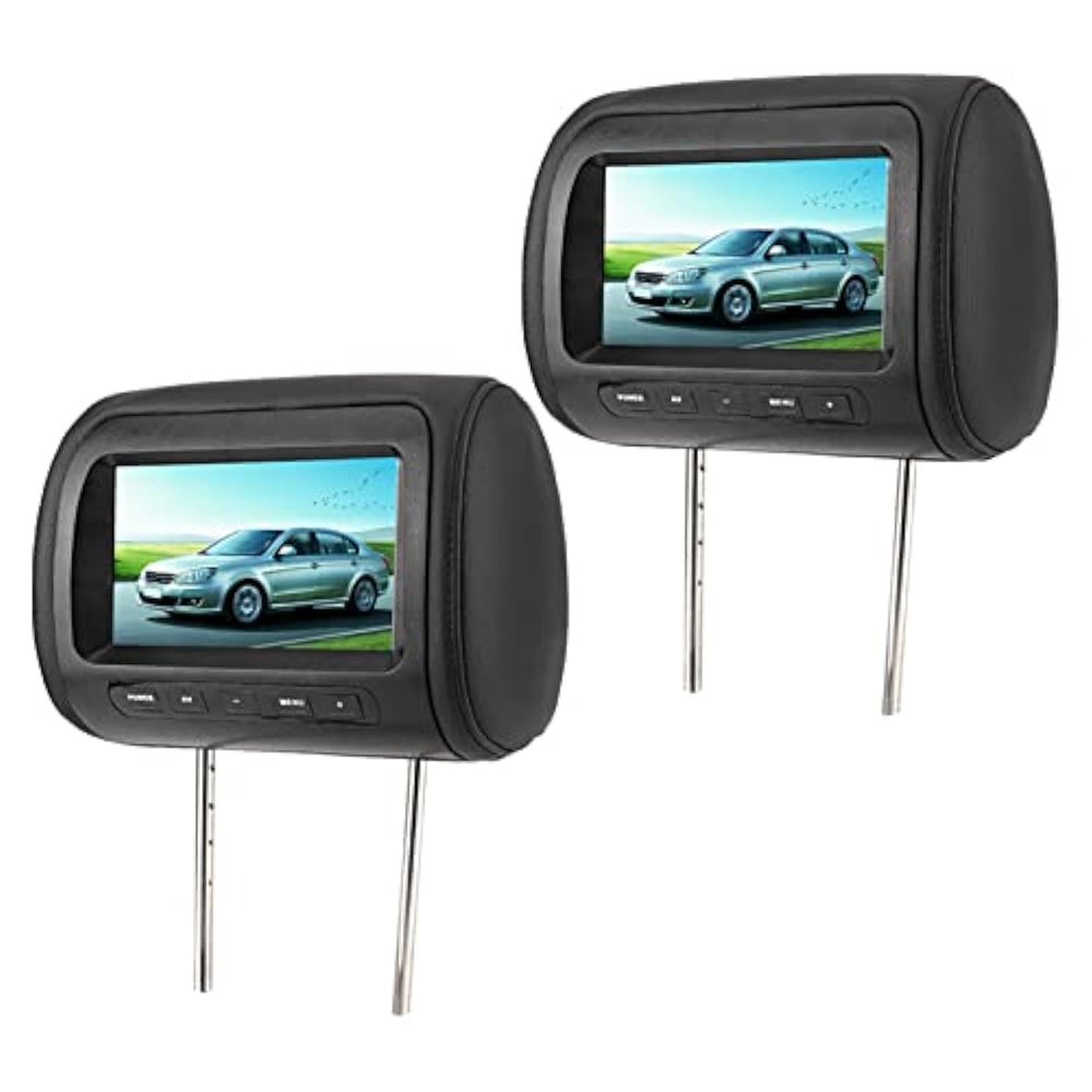 2pcs 7-in Wireless Adjustable Headrest LCD Display with Dual IR Transmitter & 2 Video Inputs, Ideal for Rear Seat Entertainment in Universal Cars