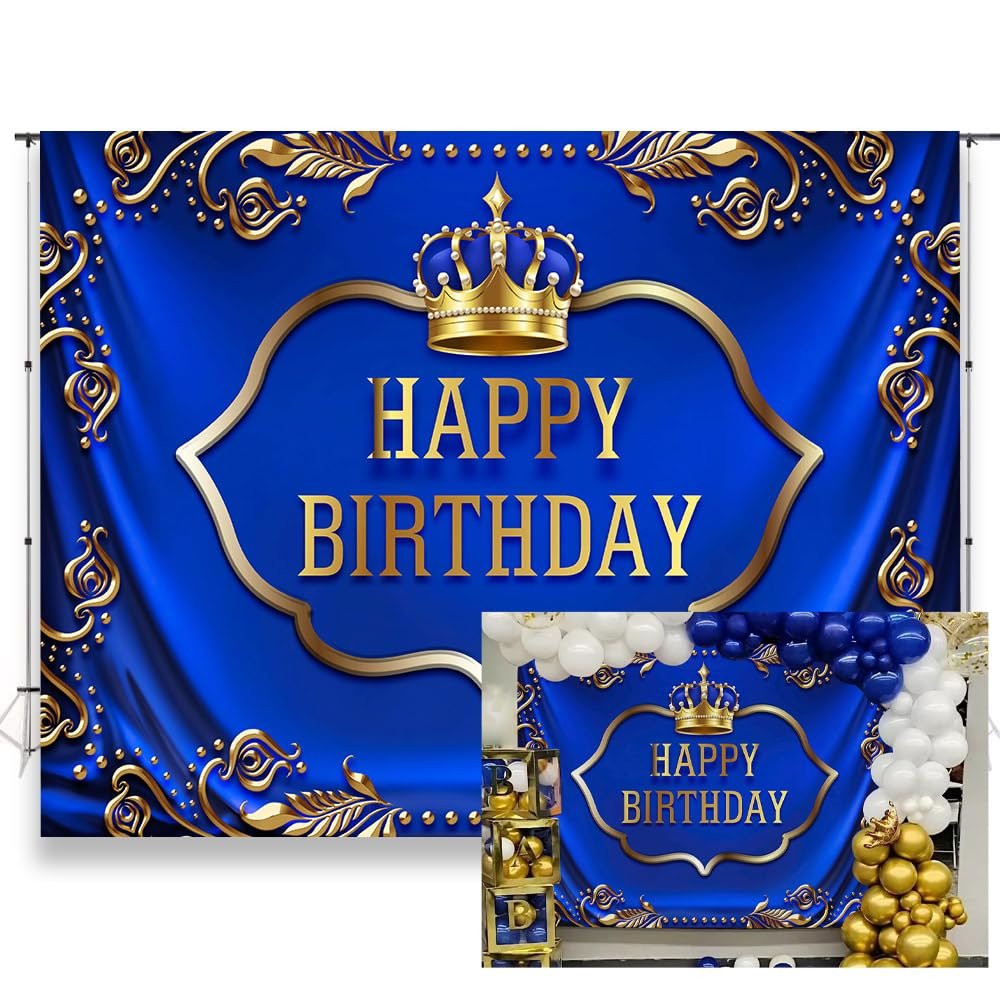 KUKUSOUL 7x5ft Prince Birthday Party Backdrop Crown Photography Background Golden Crown Boy Kids Adults Baby Shower Cake Table Wall Decoration Photo Booth Props KUBYC067