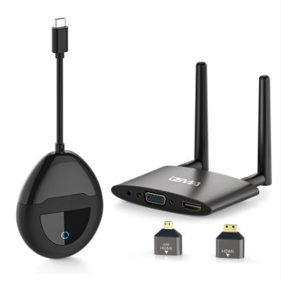 Wireless USB C HDMI Transmitter and Receiver 4K, Dual Transmit Ports, HDMI & VGA Dual Screens, 2.4/5G Streaming Smooth Video/Audio Extender 165FT/50M for Mac, Cable Box,Phone, Laptop,Blu-ray