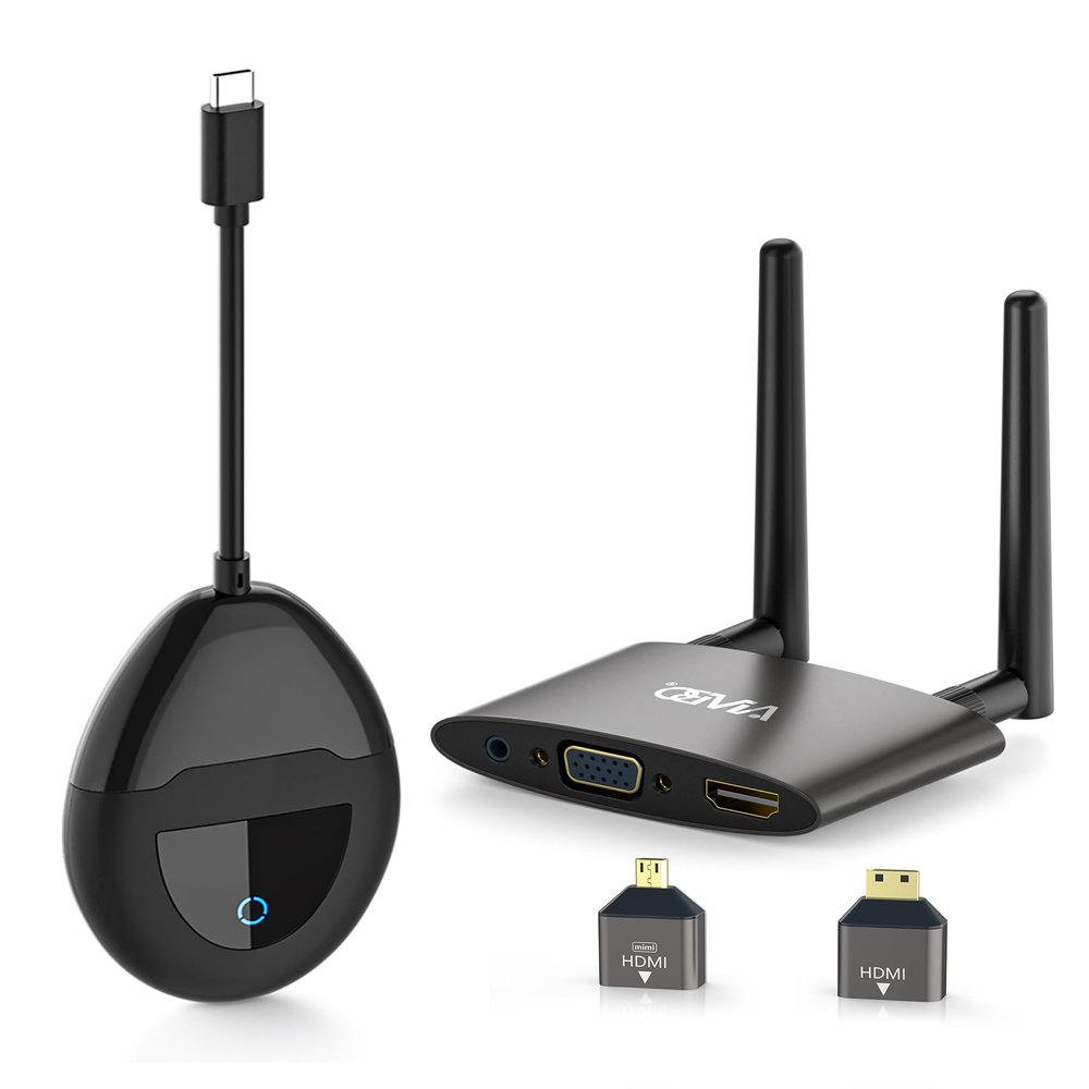 Wireless USB C HDMI Transmitter and Receiver 4K, Dual Transmit Ports, HDMI & VGA Dual Screens, 2.4/5G Streaming Smooth Video/Audio Extender 165FT/50M for Mac, Cable Box,Phone, Laptop,Blu-ray