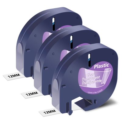 NineLeaf Compatible for DYMO LetraTag Refills 16952 S0721530 Clear Plastic Label Tape 12mm x 4m (1/2" x 13') Black on Clear Label Maker Tape Refill for Letratag Plus LT100H LT100T QX50, 3-Pack