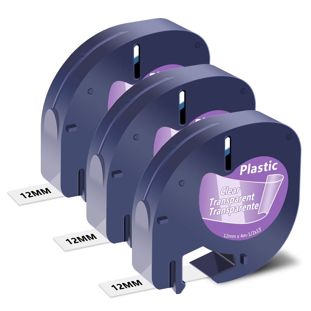 NineLeaf Compatible for DYMO LetraTag Refills 16952 S0721530 Clear Plastic Label Tape 12mm x 4m (1/2" x 13') Black on Clear Label Maker Tape Refill for Letratag Plus LT100H LT100T QX50, 3-Pack
