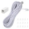 Ubramac 15 Feet Long Telephone Extension Cord Phone Cable Line Wire, with Standard RJ11 Plug and 1 in-Line Couplers and 15 Cable Clip Holders-White view 1