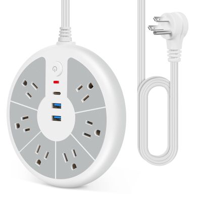 Ultra-Thin Cord Power Strip Fast USB C - 6-Outlet Power Strip Surge Protector with 3 USB Ports - Compact Charging Station Plug Extender for Desk, Office, Computer, Charger, Electronic Accessories