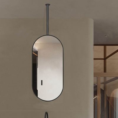 Gaommini Modern Hanging Rod Mirror, Clear Practical Metal Frame Mirror, Ceiling Mounted Mirror, Bathroom Vanity Makeup Mirror - Customizable Mirror Boom, Black (Size : 50cmx70cm)