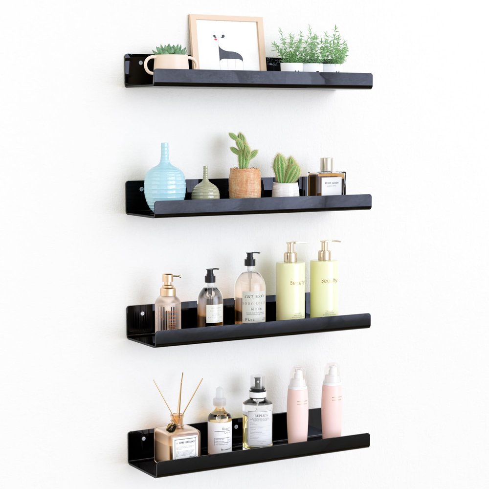 upsimples 4 Pcs 15" Acrylic Shelves for Wall Organize and Display, Black