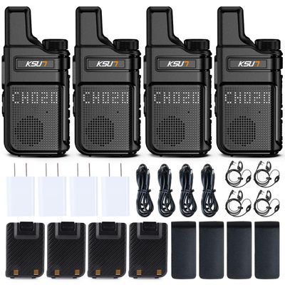 KSUN Walkie Talkies with Earpiece and Mic 22 Channels Drop-Resistant, Long Range Dotted Matrix Display VOX 4000mAh Rechargeable Battery for Adults Hiking Camping M6 (4 Pack)