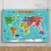 10x6.5ft Cartoon Animals World Map Blue Ocean Theme World Map Geography World Backdrop Cartoon Animals World Map Phtography Backdrop for Kids Educational Teaching Backdrop view 1