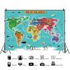 10x6.5ft Cartoon Animals World Map Blue Ocean Theme World Map Geography World Backdrop Cartoon Animals World Map Phtography Backdrop for Kids Educational Teaching Backdrop view 2