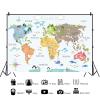 12x8ft Cartoon Theme World Map Backdrop My First World Map Phtography Backdrop for School Classroom Online Teaching Education Kids Photoshoot Photo Background Props view 2