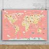 10x8ft Animals Map Backdrop Pink Theme World Map Geography World Backdrop Pink Cartoon Animals Animals World Map Phtography Backdrop for School Classroom Online Teaching Education Props view 1