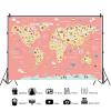 10x8ft Animals Map Backdrop Pink Theme World Map Geography World Backdrop Pink Cartoon Animals Animals World Map Phtography Backdrop for School Classroom Online Teaching Education Props view 2