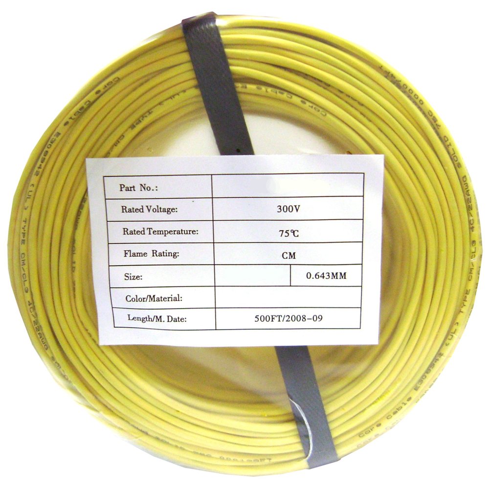 Cable Central LLC (5 Pack) Security/Alarm Wire, Yellow, 22/4 (22AWG 4 Conductor), Solid, CMR/Inwall Rated, Coil Pack, 500 Feet