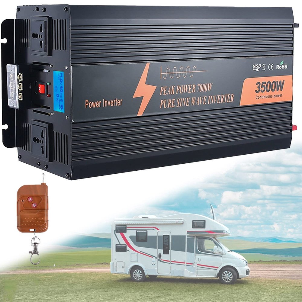 1000W/1500W/2000W/3000W/3500W Pure Sine Wave Inverter 12V/24V/48V DC to 110V /230V AC Converter for Home, RV, Power Inverter 12V to 110V with 3 AC Port and 1 USB,Remote Controller,3500W-48Vto220V