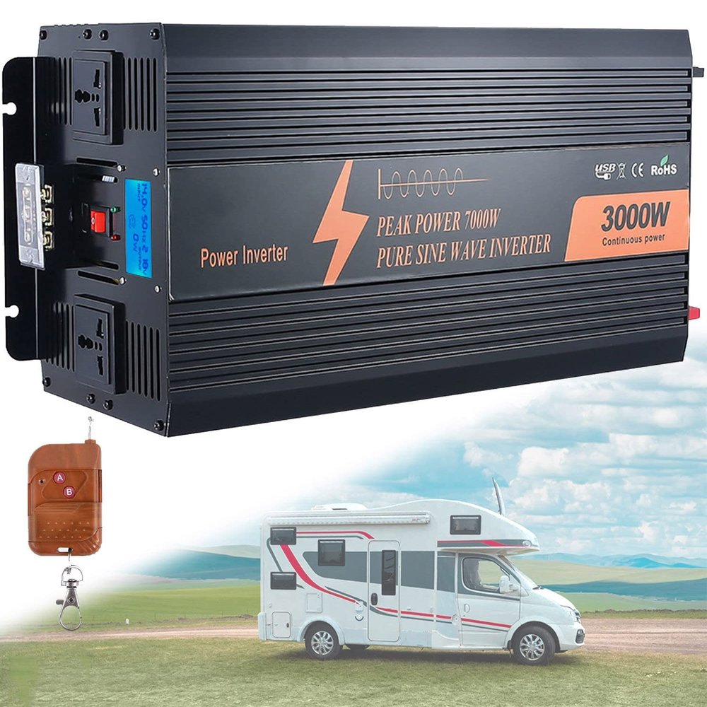 1000W/1500W/2000W/3000W/3500W Pure Sine Wave Inverter 12V/24V/48V DC to 110V /230V AC Converter for Home, RV, Power Inverter 12V to 110V with 3 AC Port and 1 USB,Remote Controller,3000W-24Vto110V