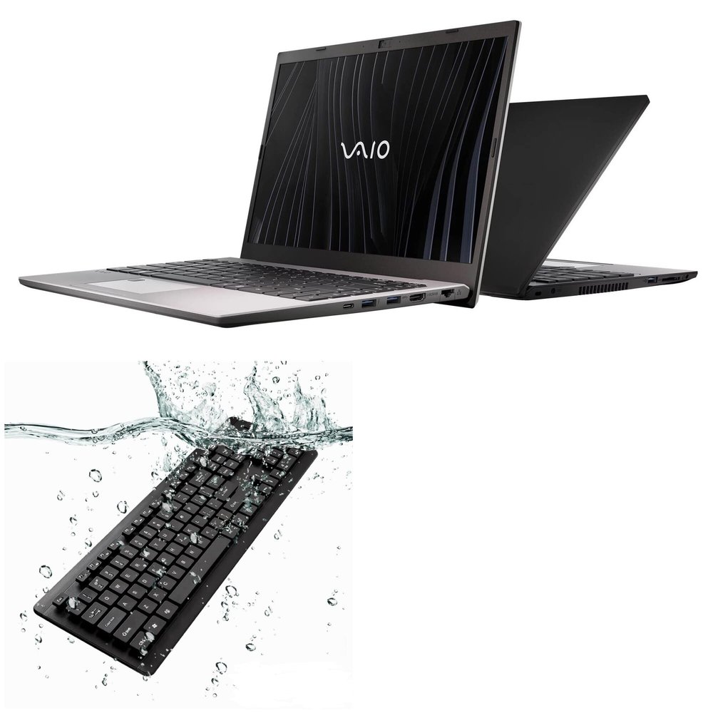BoxWave Keyboard Compatible with VAIO FE14 (VWNC71419) - AquaProof USB Keyboard, Washable Waterproof Water Resistant - Jet Black