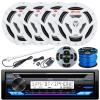 JVC KDT in-Dash Marine Bluetooth USB AUX AM/FM Radio CD Player Receiver, 2 Pairs of 6.5" 300W 2-Way Coaxial White Audio Speakers, Satellite Radio Tuner, Antenna, Speaker Wire, RMRK62M Wired Remote view 1