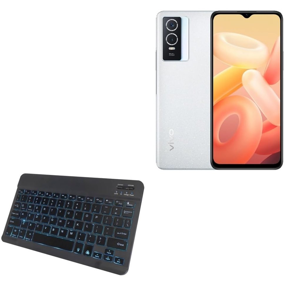 BoxWave Keyboard Compatible with vivo Y76 5G - SlimKeys Bluetooth Keyboard - with Backlight, Portable Slim LED 7 Colors - Jet Black